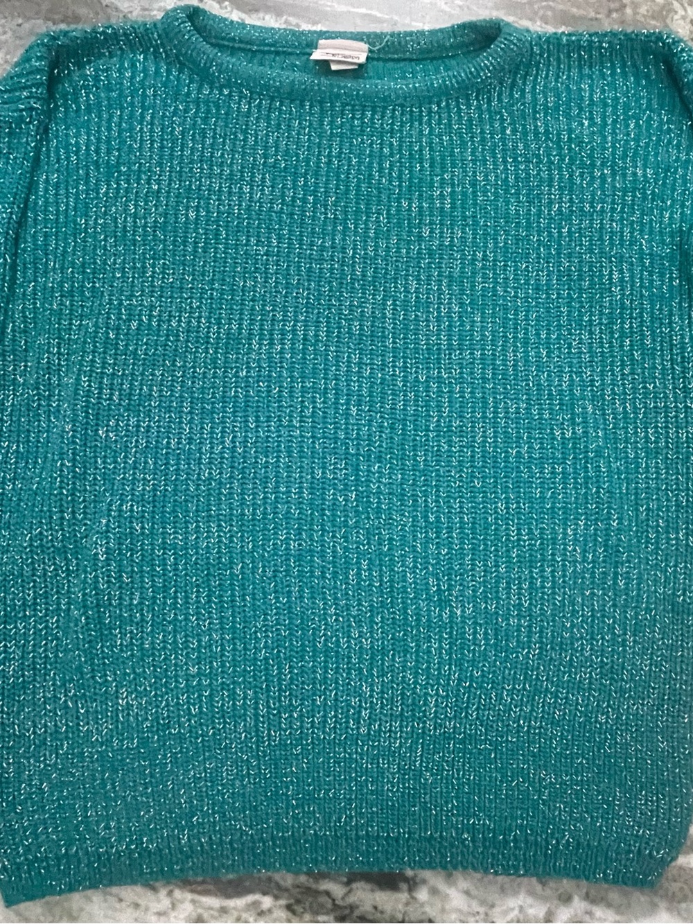 Vintage Huntington Ridge Teal Metallic Lurex Knit Crewneck Sweater 80s 90s